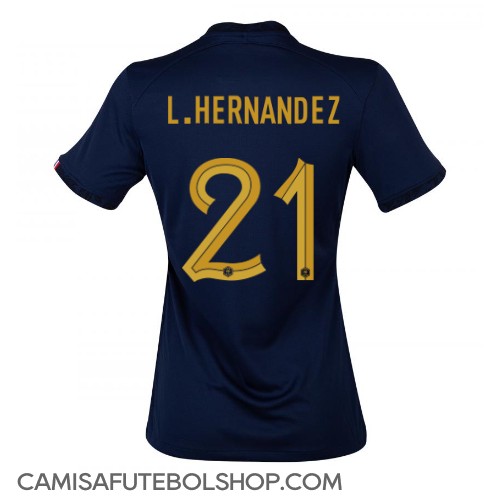 Camisa de time de futebol França Lucas Hernandez #21 Replicas 1º Equipamento Feminina Mundo 2022 Manga Curta